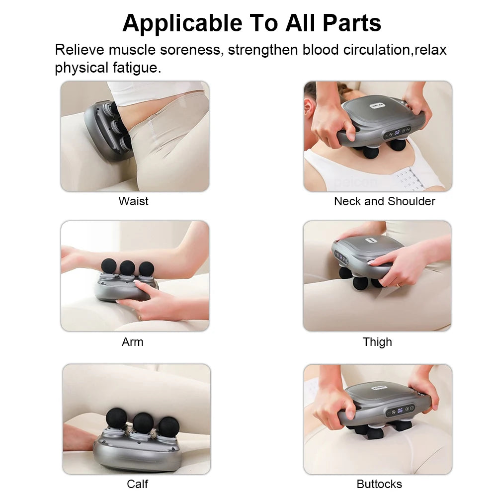 Muscle Massager - High Frequency 6-Head Professional Massage Gun for Back, Waist, Shoulder & Body, 9 Modes, 9 Intensity Levels
