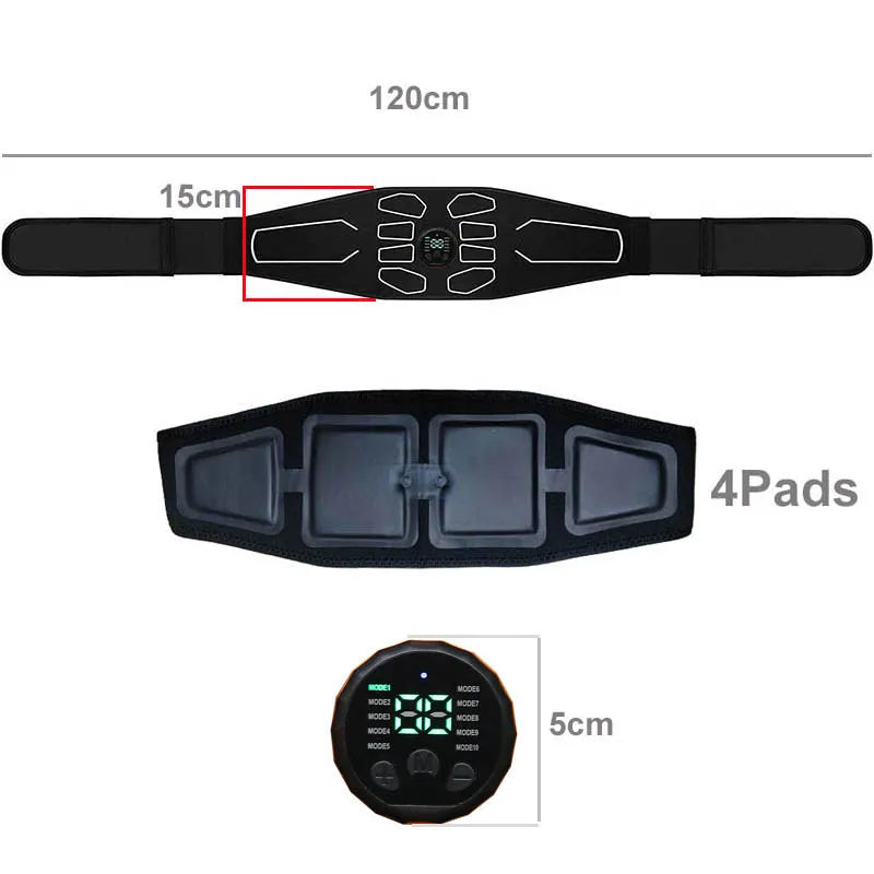 120cm Abdominal Massager Waist Belt - Fitness Equipment for Muscle Toning, Abdominal Training, 10 Modes, 30 Intensity Levels