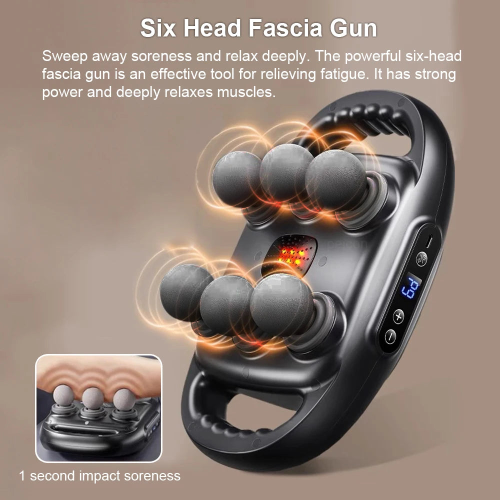 Muscle Massager - High Frequency 6-Head Professional Massage Gun for Back, Waist, Shoulder & Body, 9 Modes, 9 Intensity Levels