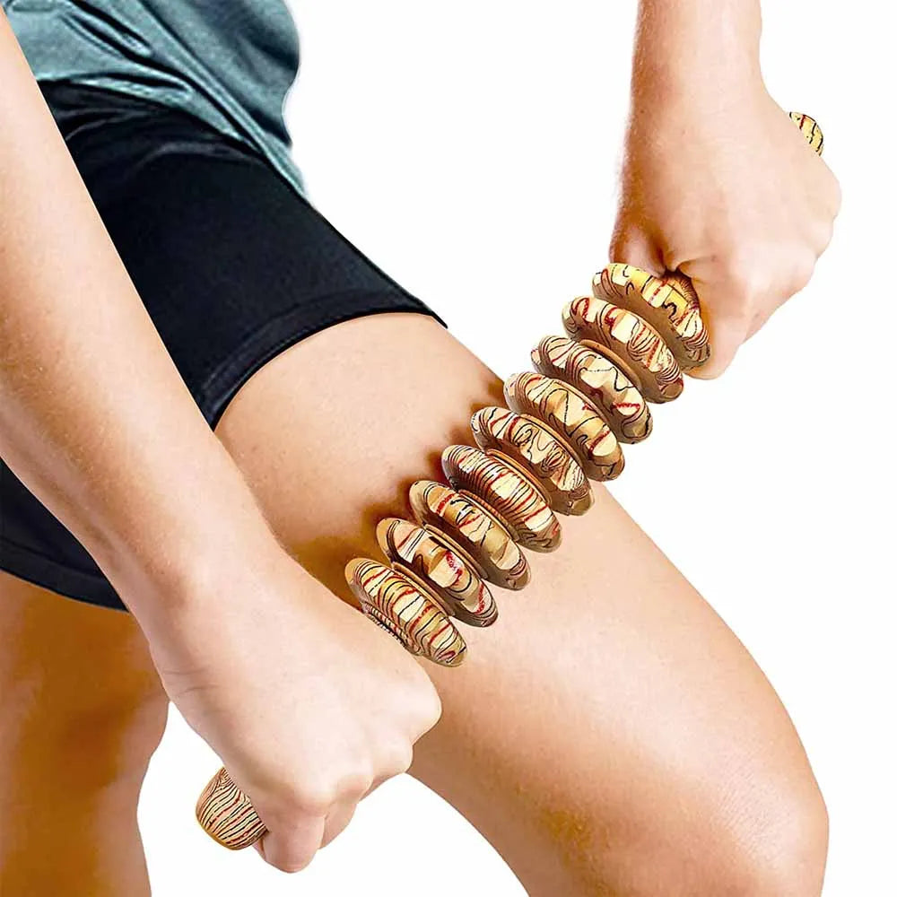 9 Rollers Wooden Massager - Handheld Roller Stick for Anti-Cellulite, Muscle Pain Relief, and Body Sculpting, Manual Massage Tool