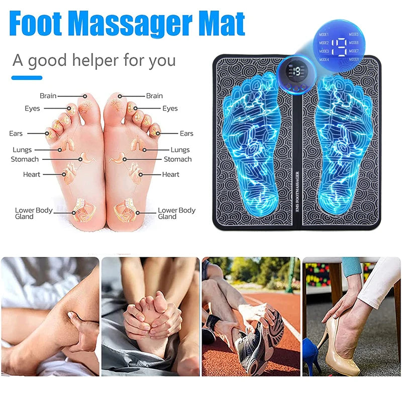 Pad de Masaj pentru Picioare – Aparat Portabil cu 8 Moduri, 19 Niveluri de Intensitate, USB, Relaxare & Tonifiere