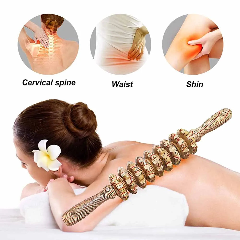 9 Rollers Wooden Massager - Handheld Roller Stick for Anti-Cellulite, Muscle Pain Relief, and Body Sculpting, Manual Massage Tool