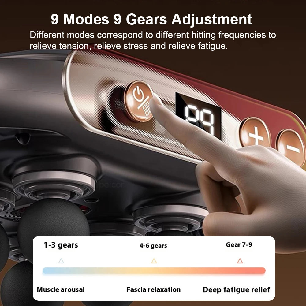 Muscle Massager - High Frequency 6-Head Professional Massage Gun for Back, Waist, Shoulder & Body, 9 Modes, 9 Intensity Levels