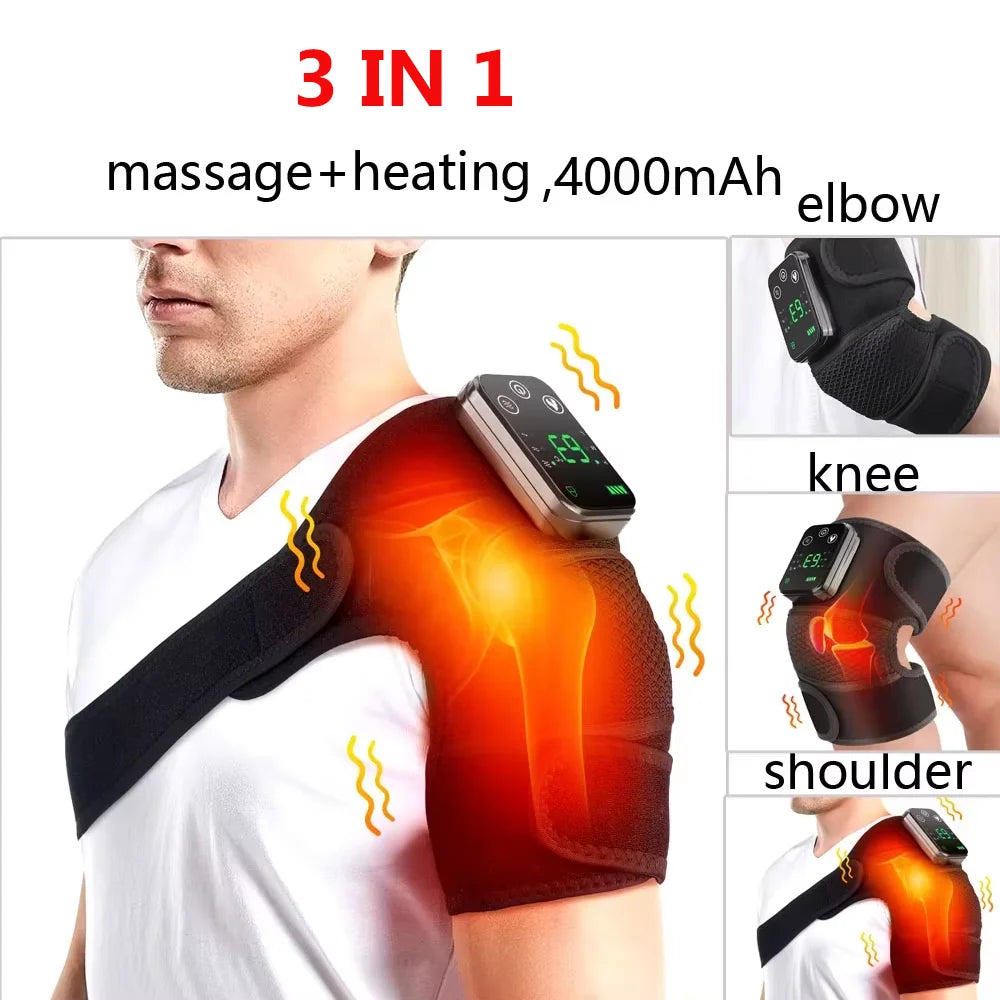 Aparat de Masaj Electric pentru Umeri cu Încălzire - Dispozitiv 3 în 1 pentru Umăr, Cot & Genunchi | Ameliorarea Durerii & Relaxare Musculară, Reîncărcabil