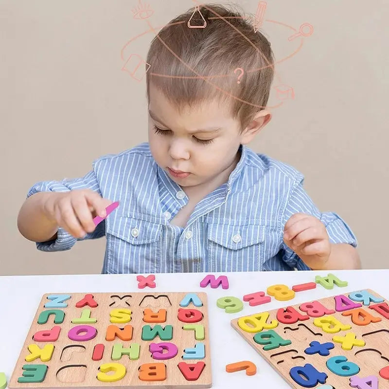 Colorful Alphabet & Number Wooden Puzzle - Educational Matching Game for Preschool Learning (Ages 3-12)