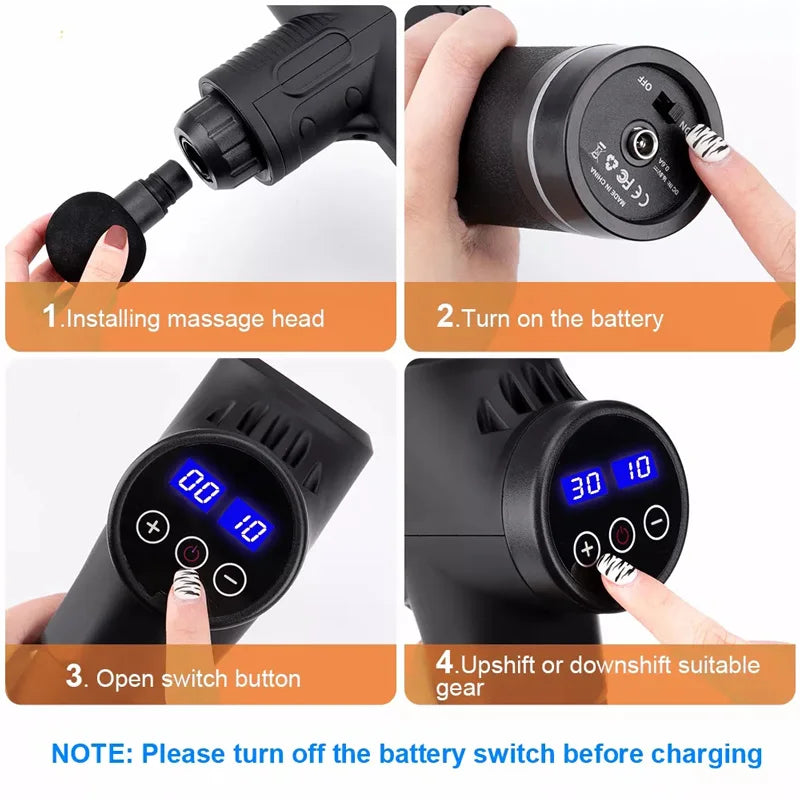 Pistol de Masaj Fascial – Aparat Electric cu Percuție pentru Relaxare Musculară & Recuperare