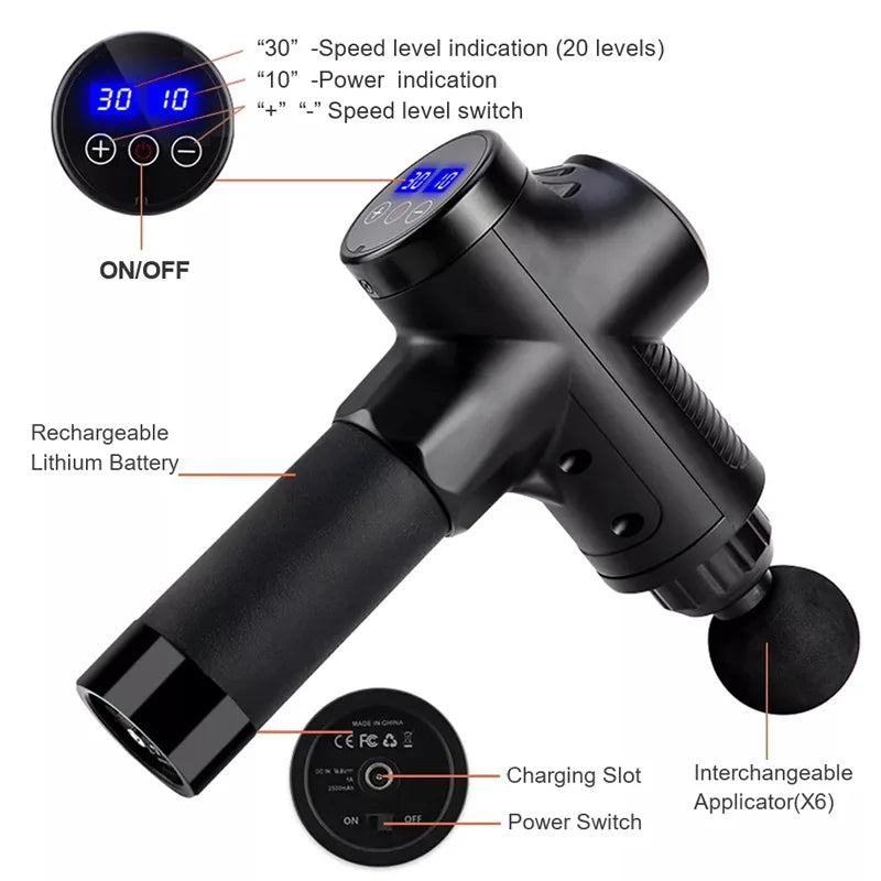Pistol de Masaj Fascial – Aparat Electric cu Percuție pentru Relaxare Musculară & Recuperare