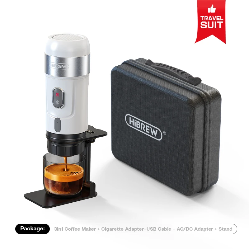 HiBREW H4A W: Portable Coffee Machine for Car & Home – DC12V Espresso Maker Compatible with Nespresso and Dolce Gusto Capsules