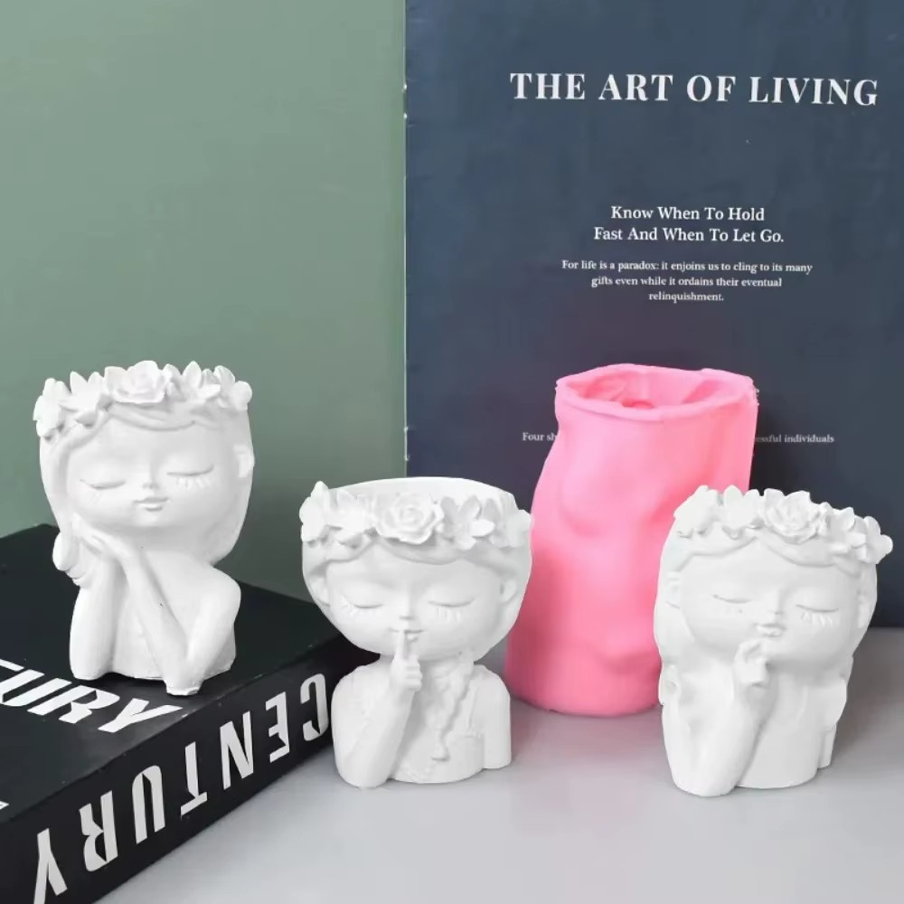 About Concrete Vase Silicone Mold - DIY Girl Head Shaped Flower Pot, Plaster, and Epoxy Resin Pen Holder Mold for Home Decor