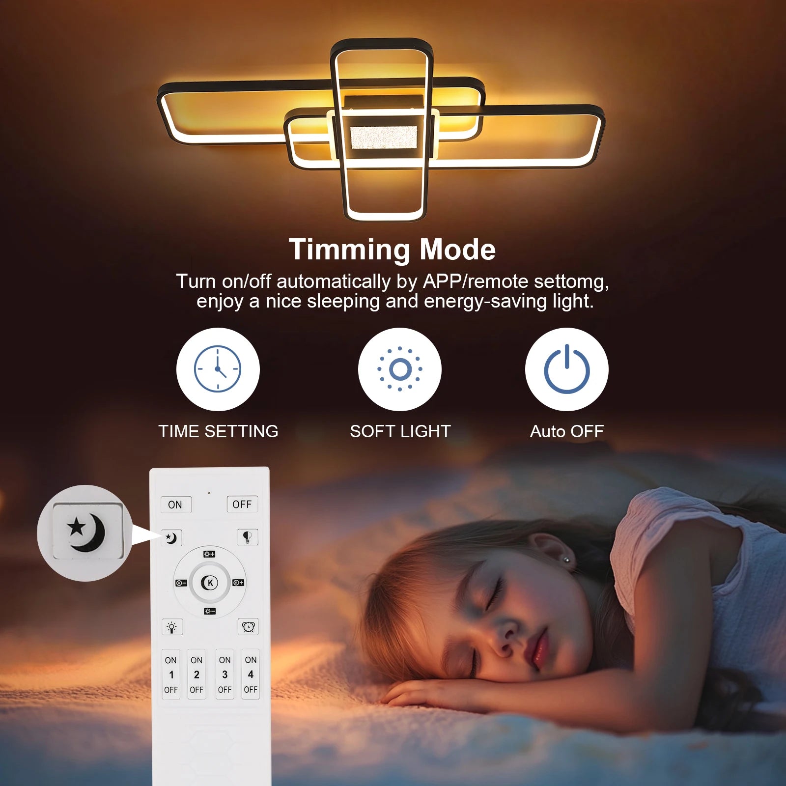 Dimmable LED Ceiling Light, 3-Square Design, Remote & App Controlled