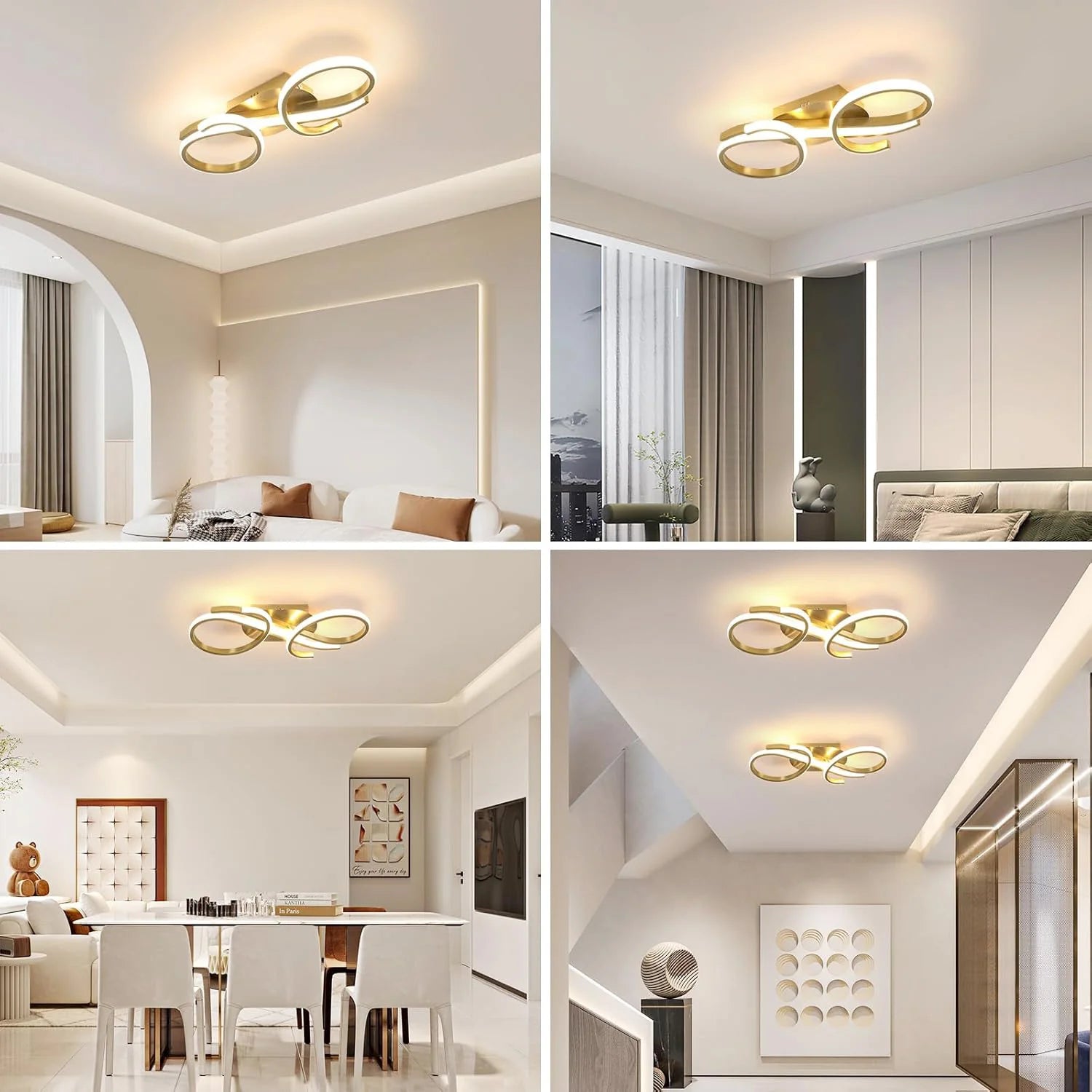 Golden Chandelier Ceiling Light, 3000K Warm White