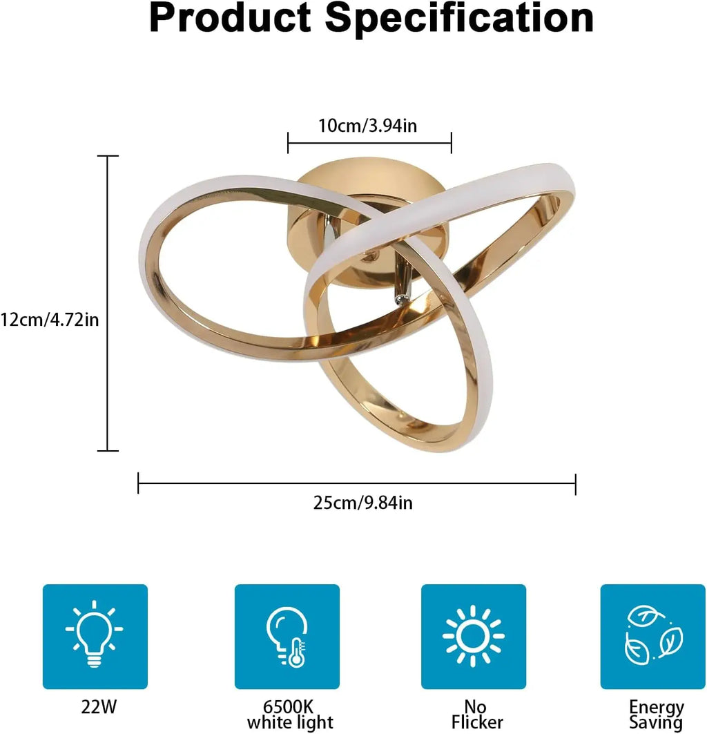 Lampă de tavan LED cu design curbat, lumină caldă, neutră sau rece, 220V