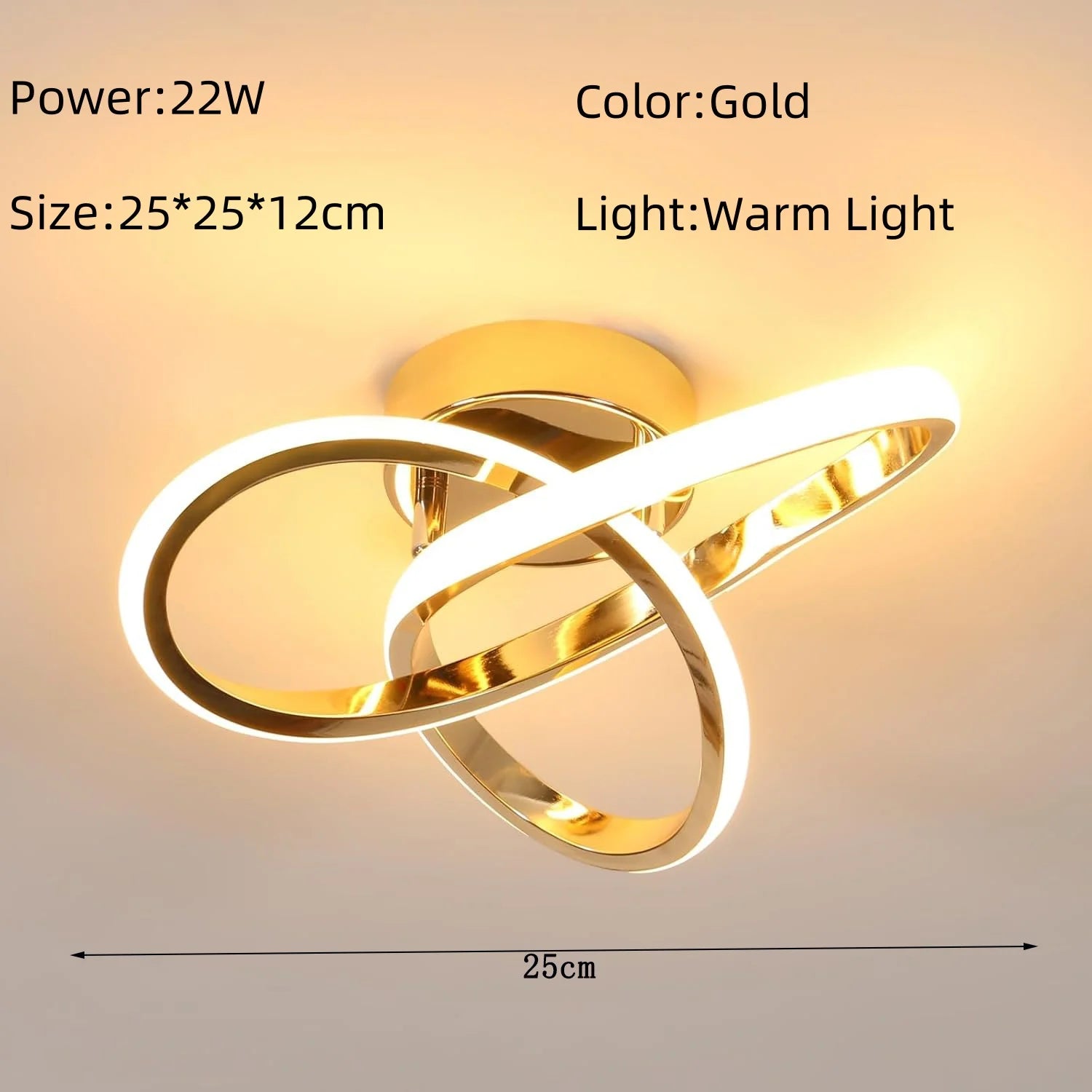 LED Ceiling Light with Curved Design, Warm, Neutral or Cool Light, 220V