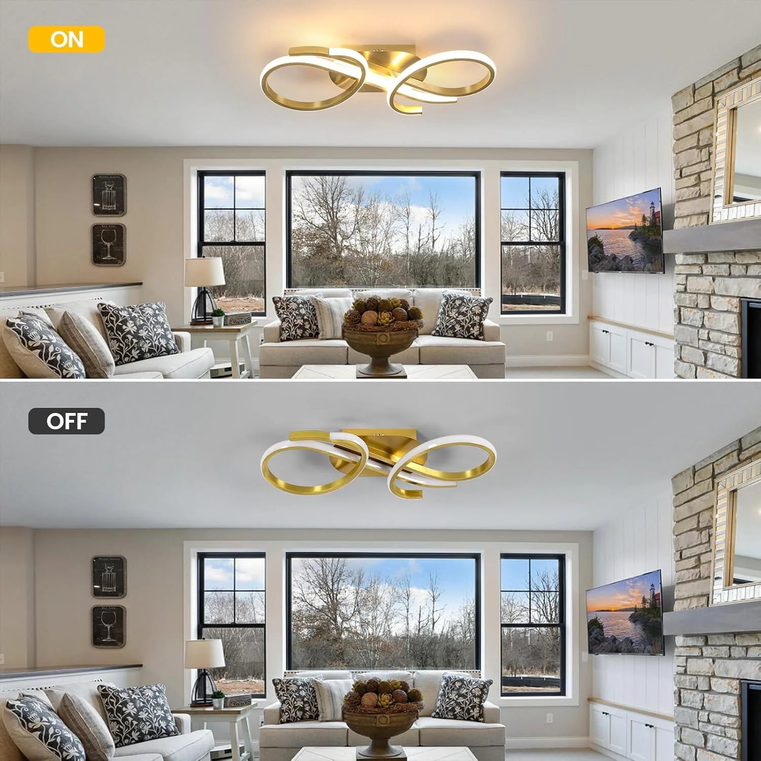 Golden Chandelier Ceiling Light, 3000K Warm White
