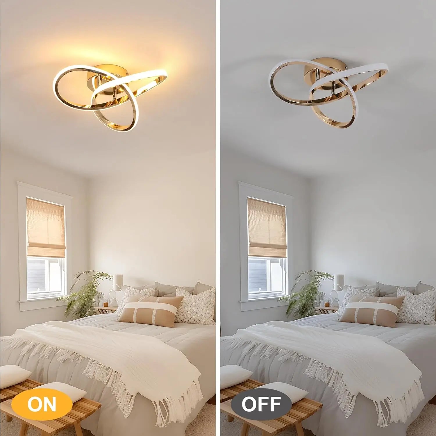 LED Ceiling Light 30W Flower Shape, Gold Ceiling Lamp 3000K Warm Light
