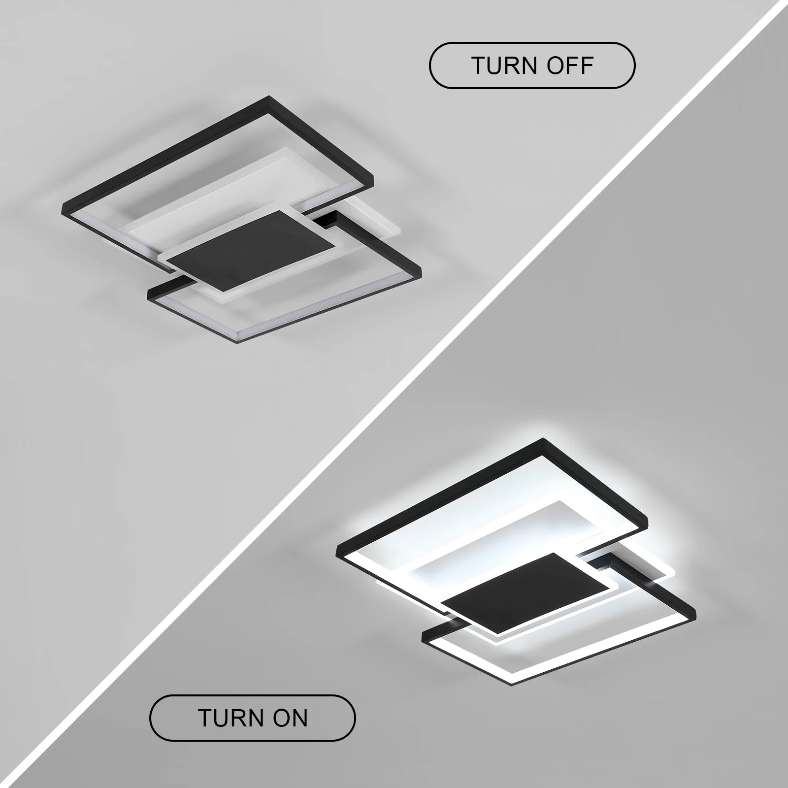Modern LED Ceiling Light, 2-Square Flush Mount 54W, Dimmable, with Remote Control