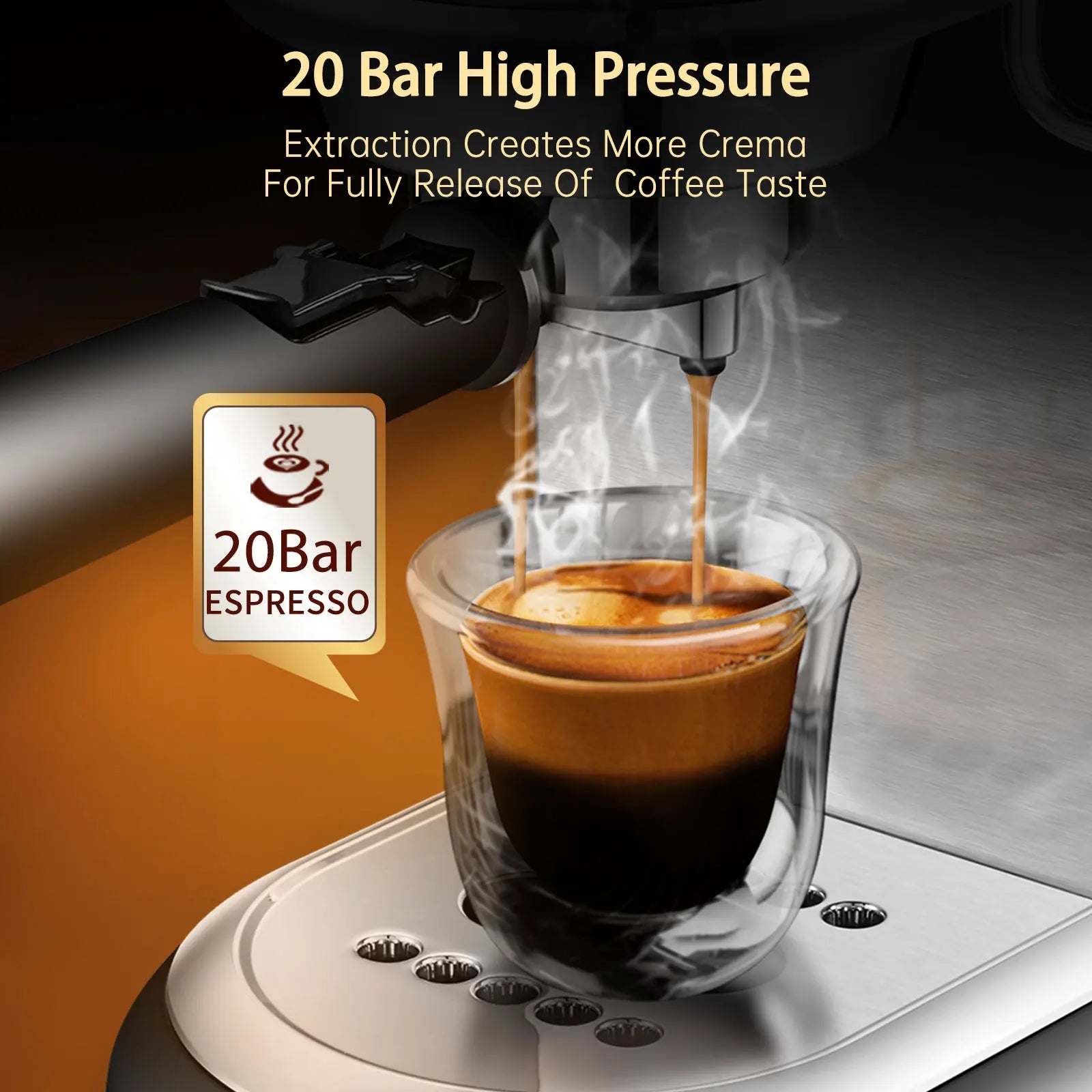 HiBREW 20 Bar Semi-Automatic Espresso Machine - Stainless Steel Coffee Maker for Espresso, Ground Coffee, and ESE Pods, Model H11 SR