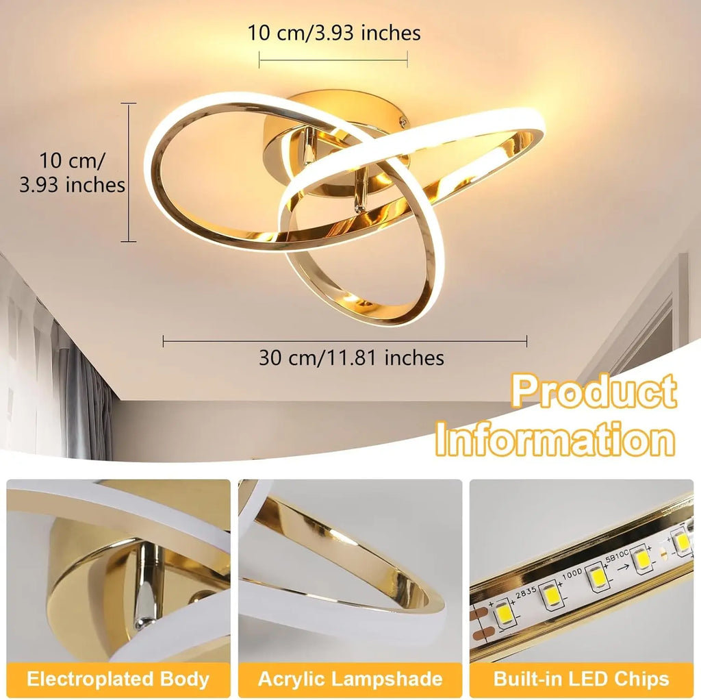 LED Ceiling Light 30W Flower Shape, Gold Ceiling Lamp 3000K Warm Light