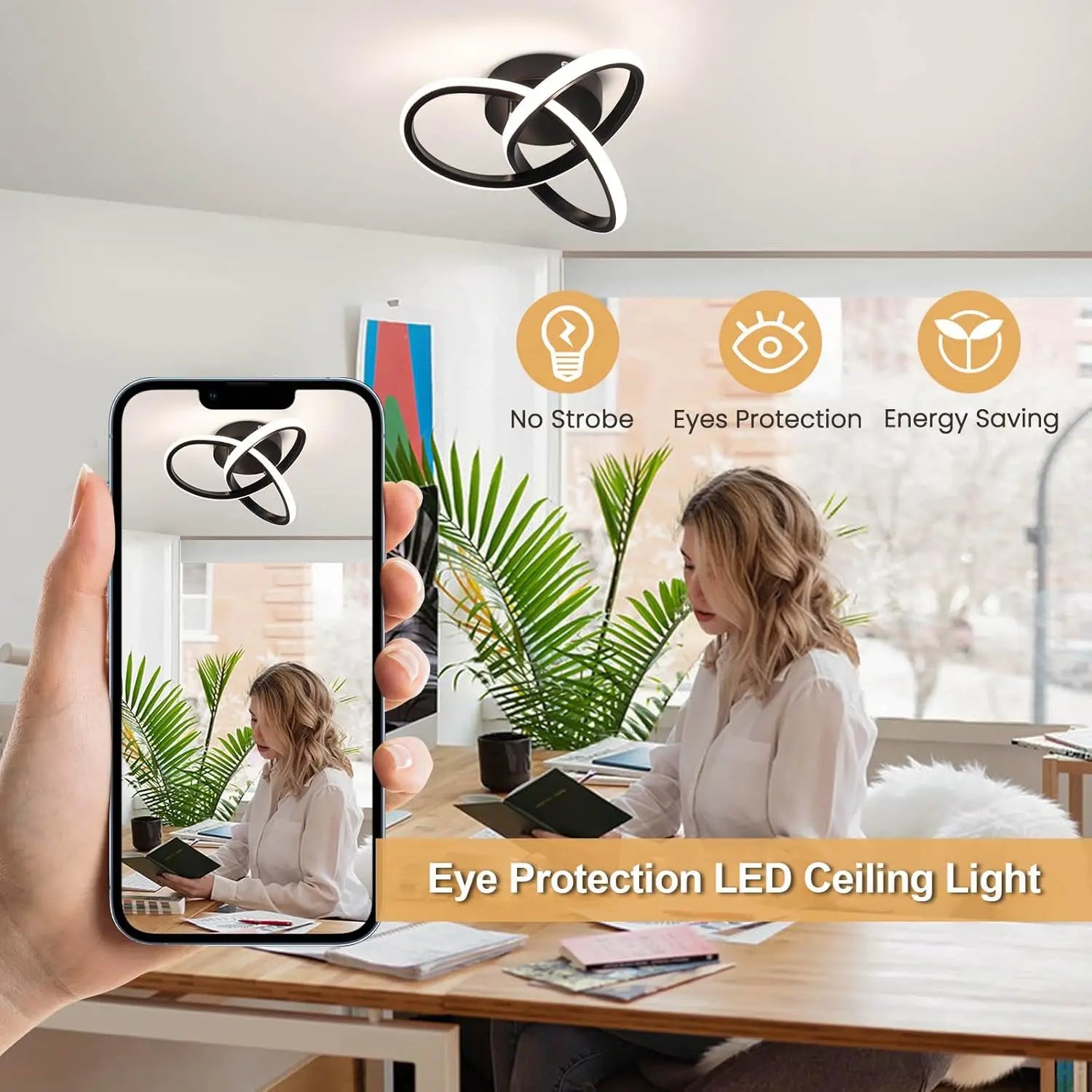 LED Ceiling Light with Curved Design, Warm, Neutral or Cool Light, 220V