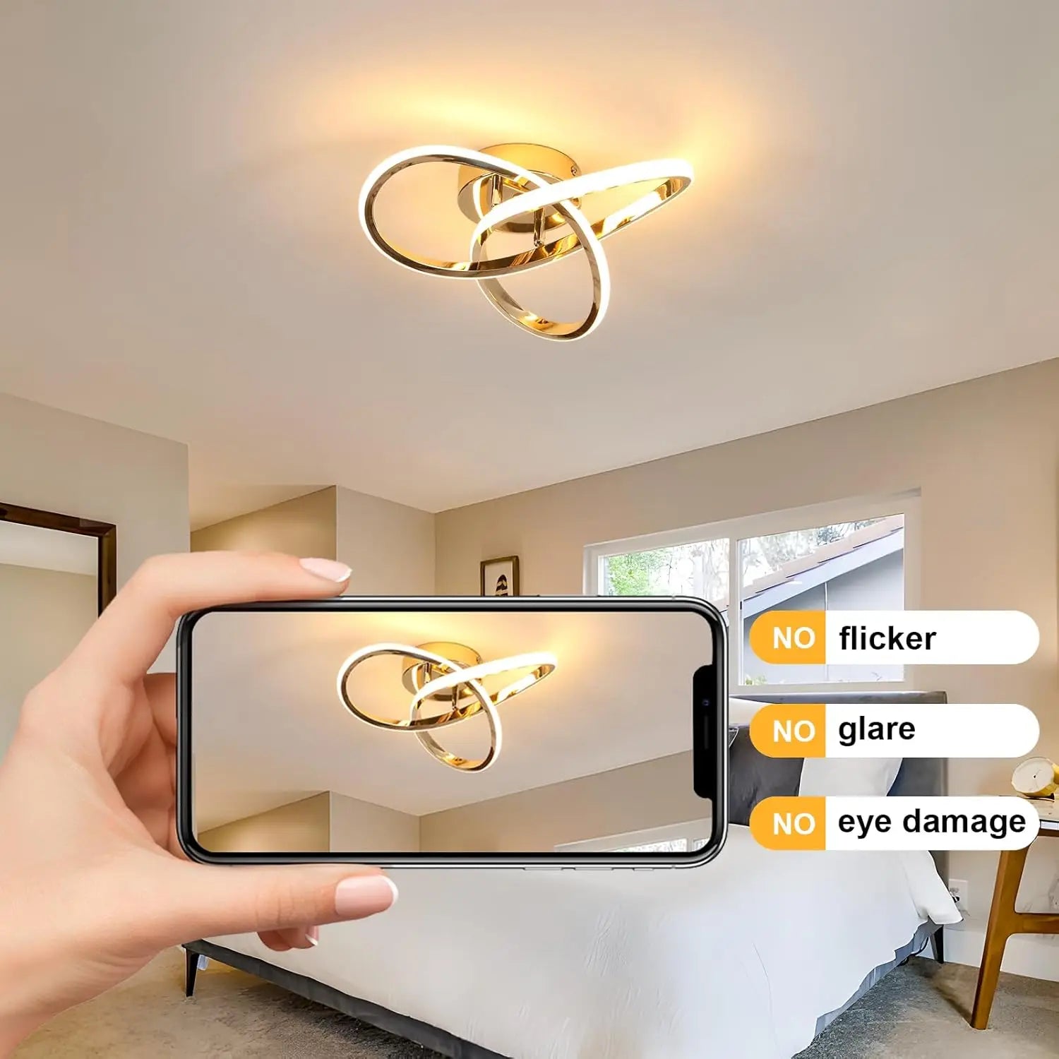 LED Ceiling Light 30W Flower Shape, Gold Ceiling Lamp 3000K Warm Light