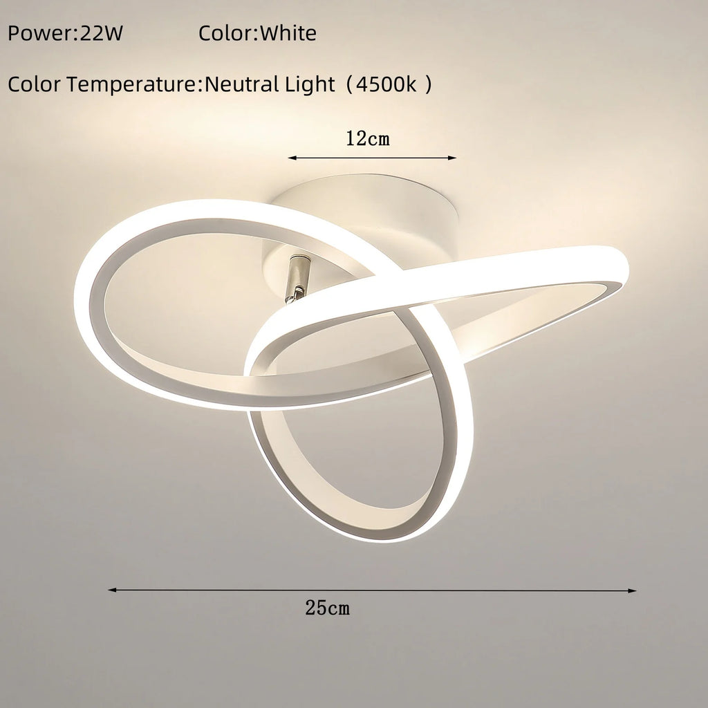 Lampă de tavan LED cu design curbat, lumină caldă, neutră sau rece, 220V