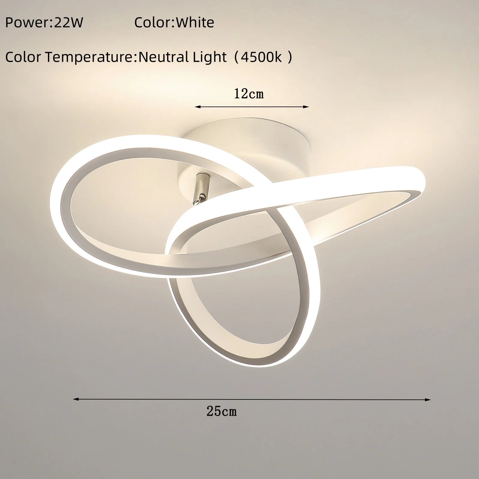 LED Ceiling Light with Curved Design, Warm, Neutral or Cool Light, 220V