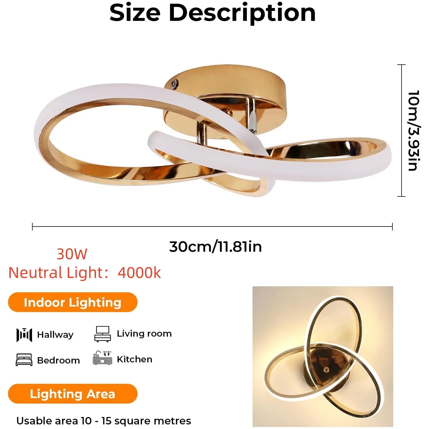 LED Ceiling Light with Curved Design, Warm, Neutral or Cool Light, 220V