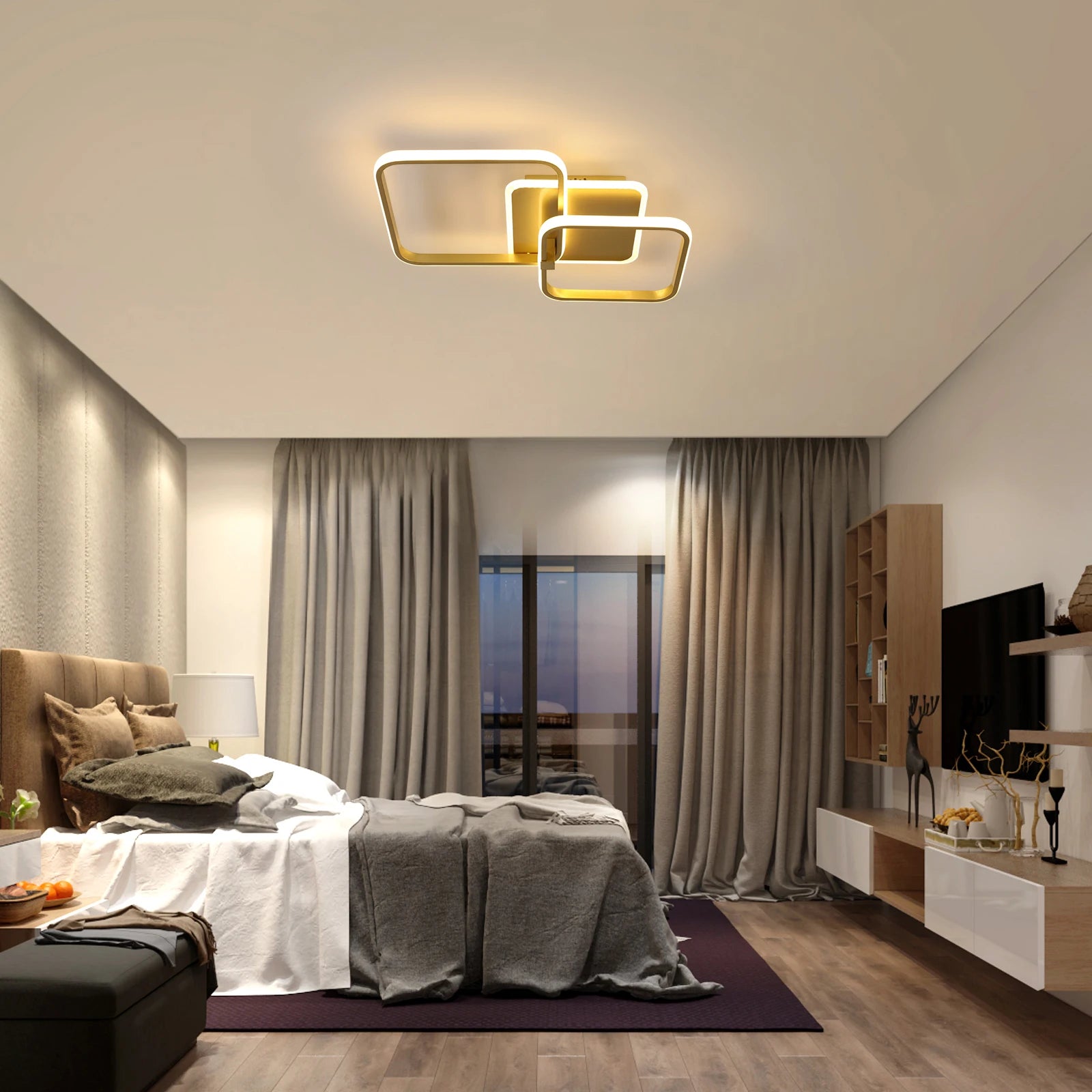 Square LED Ceiling Light Fixture, 40W, Warm Light 3000K, Modern Design, Gold