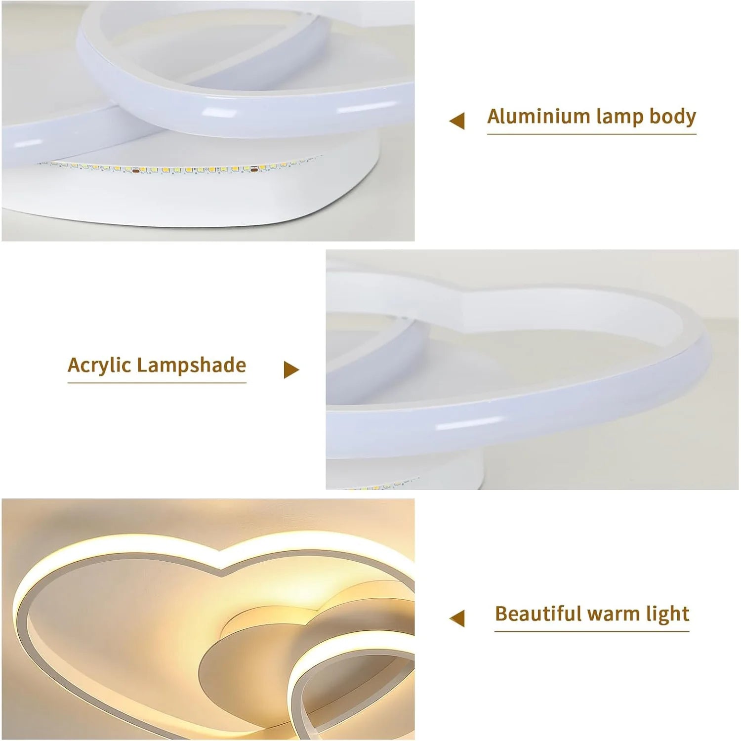 Dimmable 64W LED Ceiling Light Heart Shape, White Chandelier with Remote Control