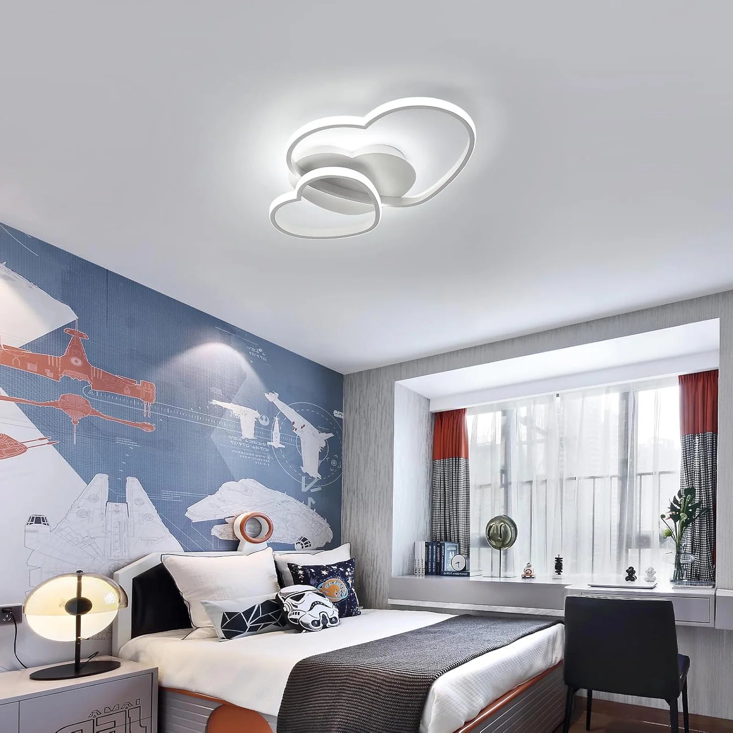 Dimmable 64W LED Ceiling Light Heart Shape, White Chandelier with Remote Control