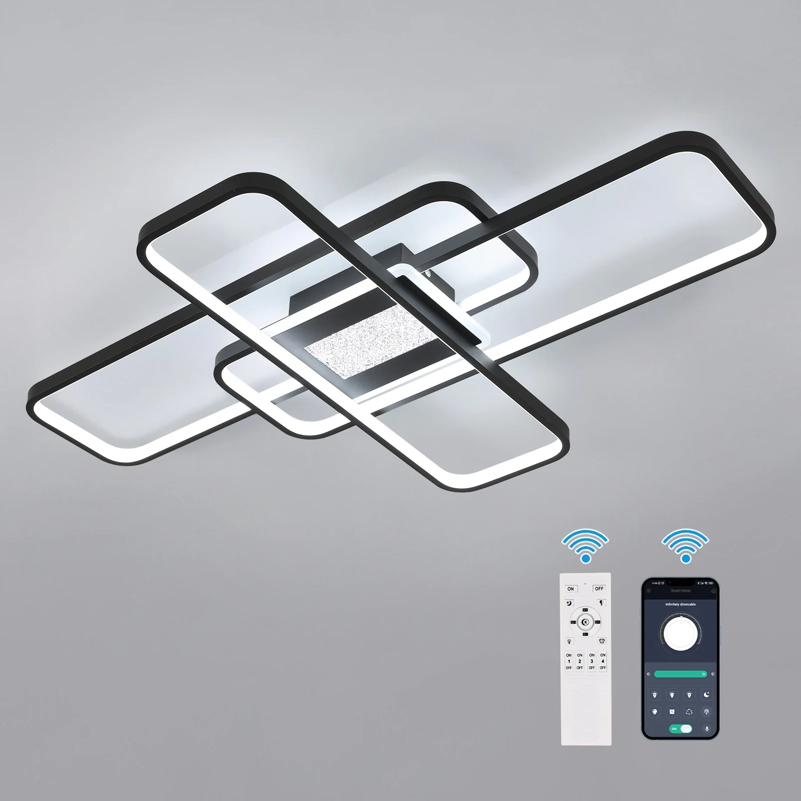Dimmable LED Ceiling Light, 3-Square Design, Remote & App Controlled