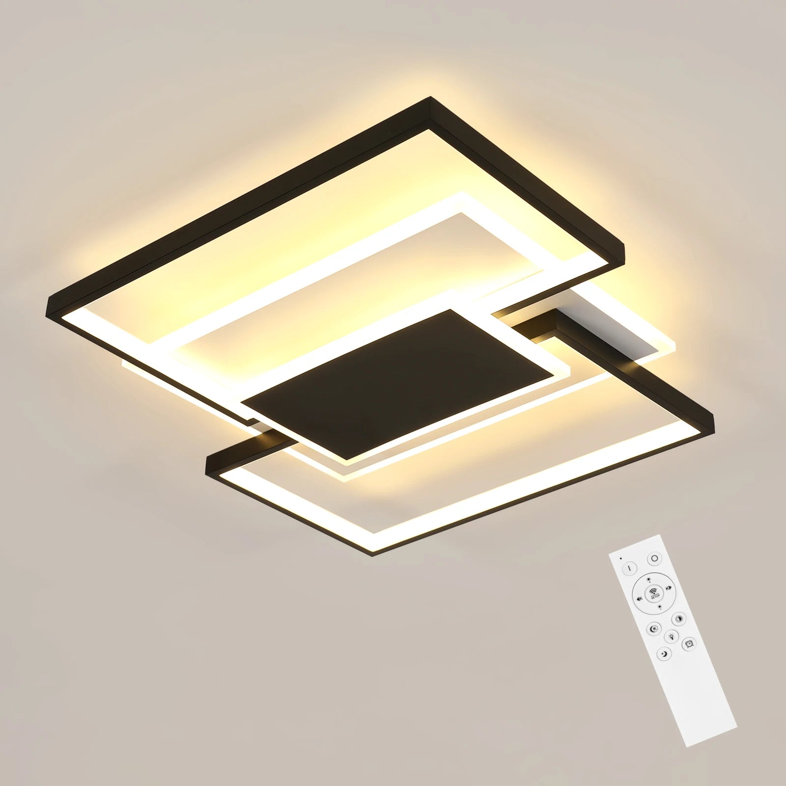Modern LED Ceiling Light, 2-Square Flush Mount 54W, Dimmable, with Remote Control