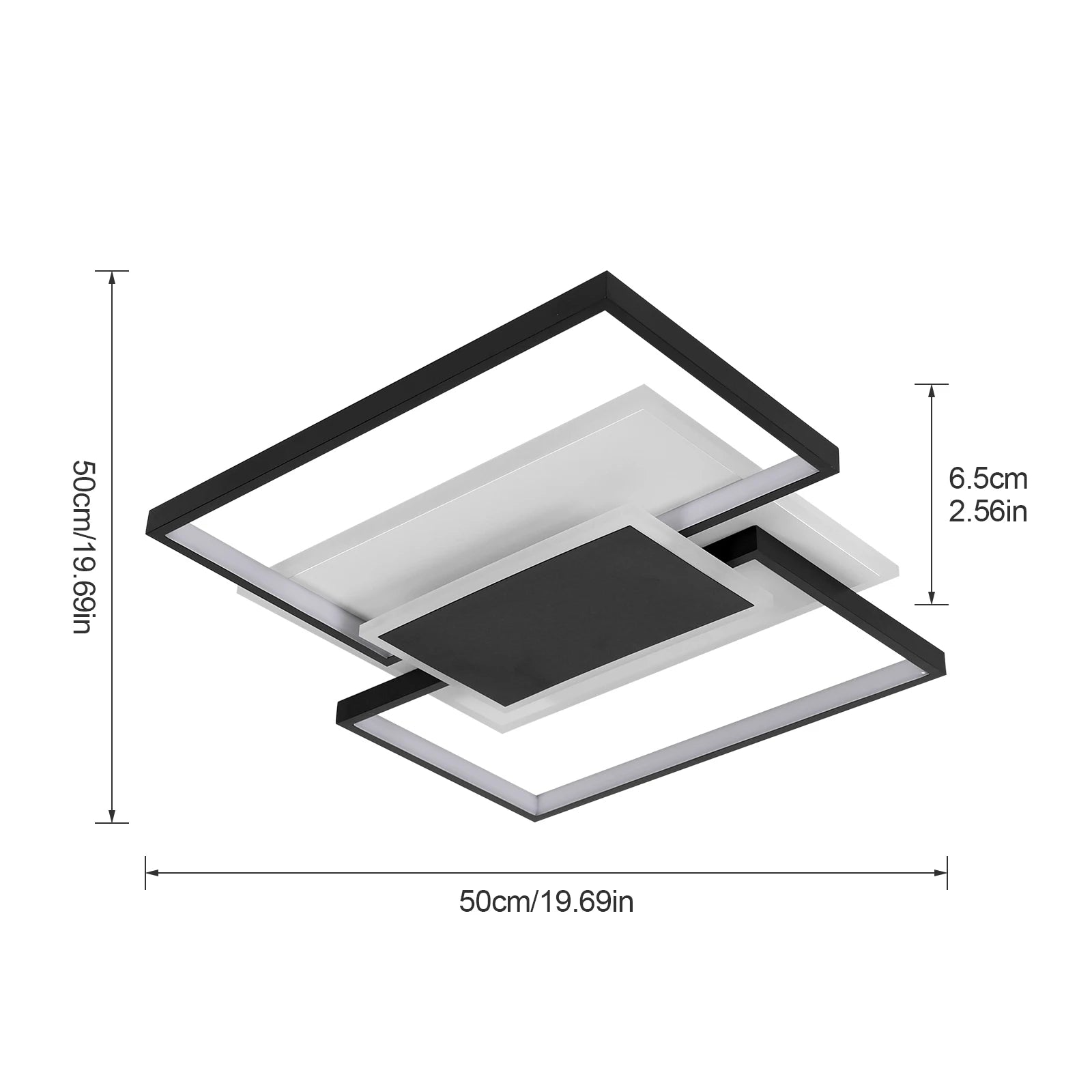 Modern LED Ceiling Light, 2-Square Flush Mount 54W, Dimmable, with Remote Control