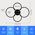 LED Dimmable Ceiling Light, 4-Ring 76W LED, Remote Control