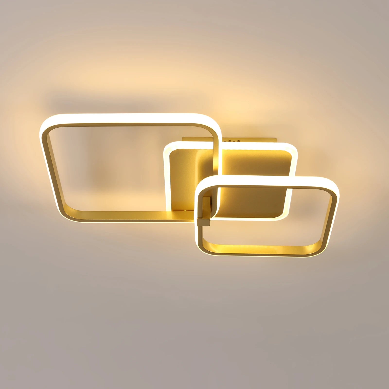 Square LED Ceiling Light Fixture, 40W, Warm Light 3000K, Modern Design, Gold