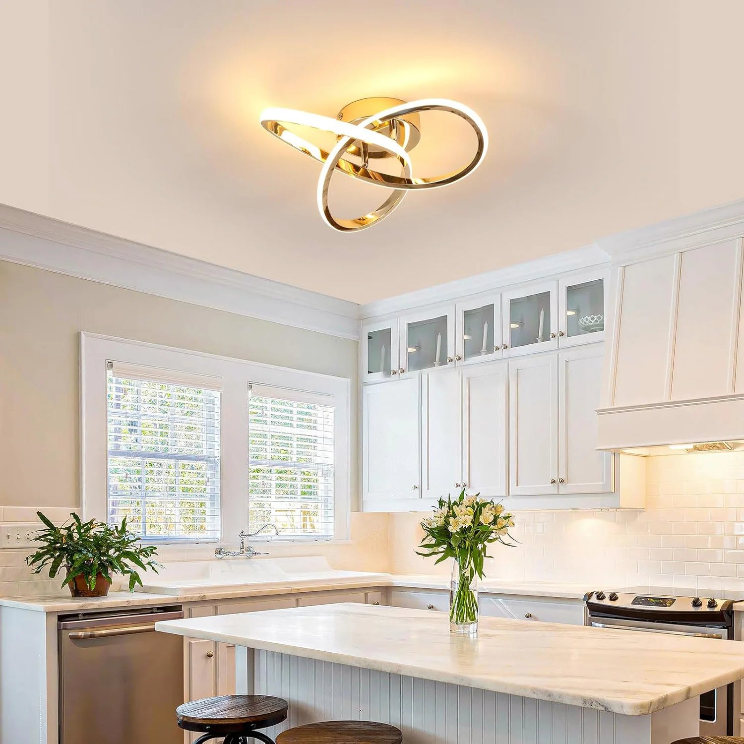 LED Ceiling Light 30W Flower Shape, Gold Ceiling Lamp 3000K Warm Light
