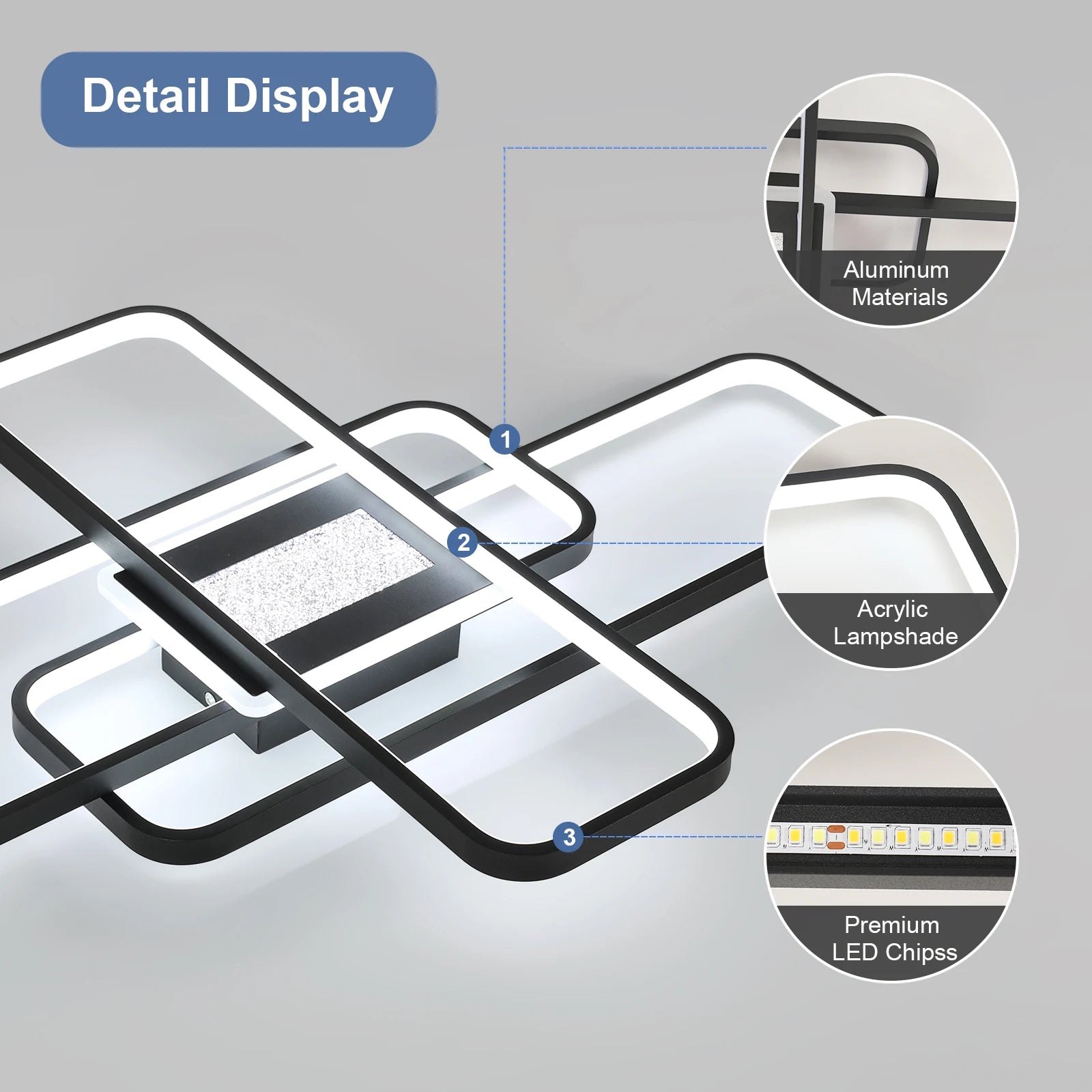 Dimmable LED Ceiling Light, 3-Square Design, Remote & App Controlled