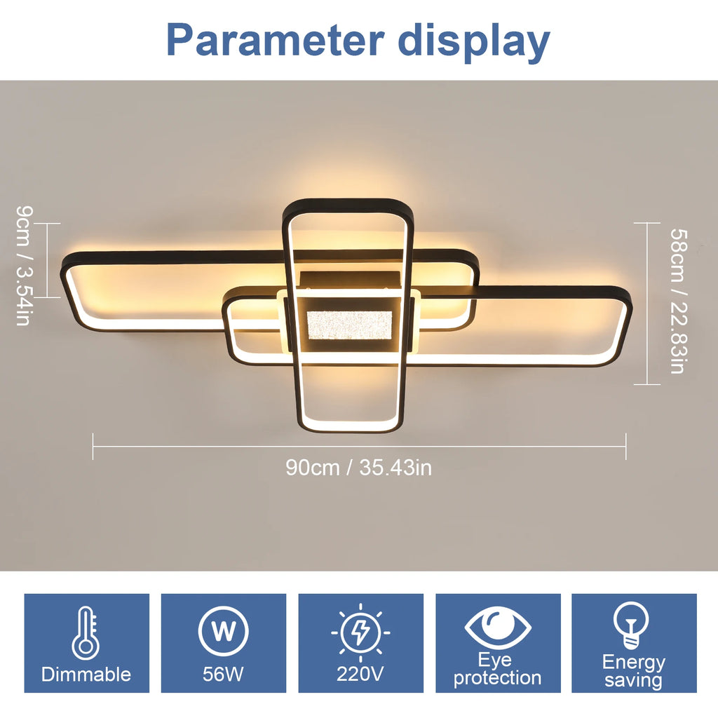 Dimmable LED Ceiling Light, 3-Square Design, Remote & App Controlled