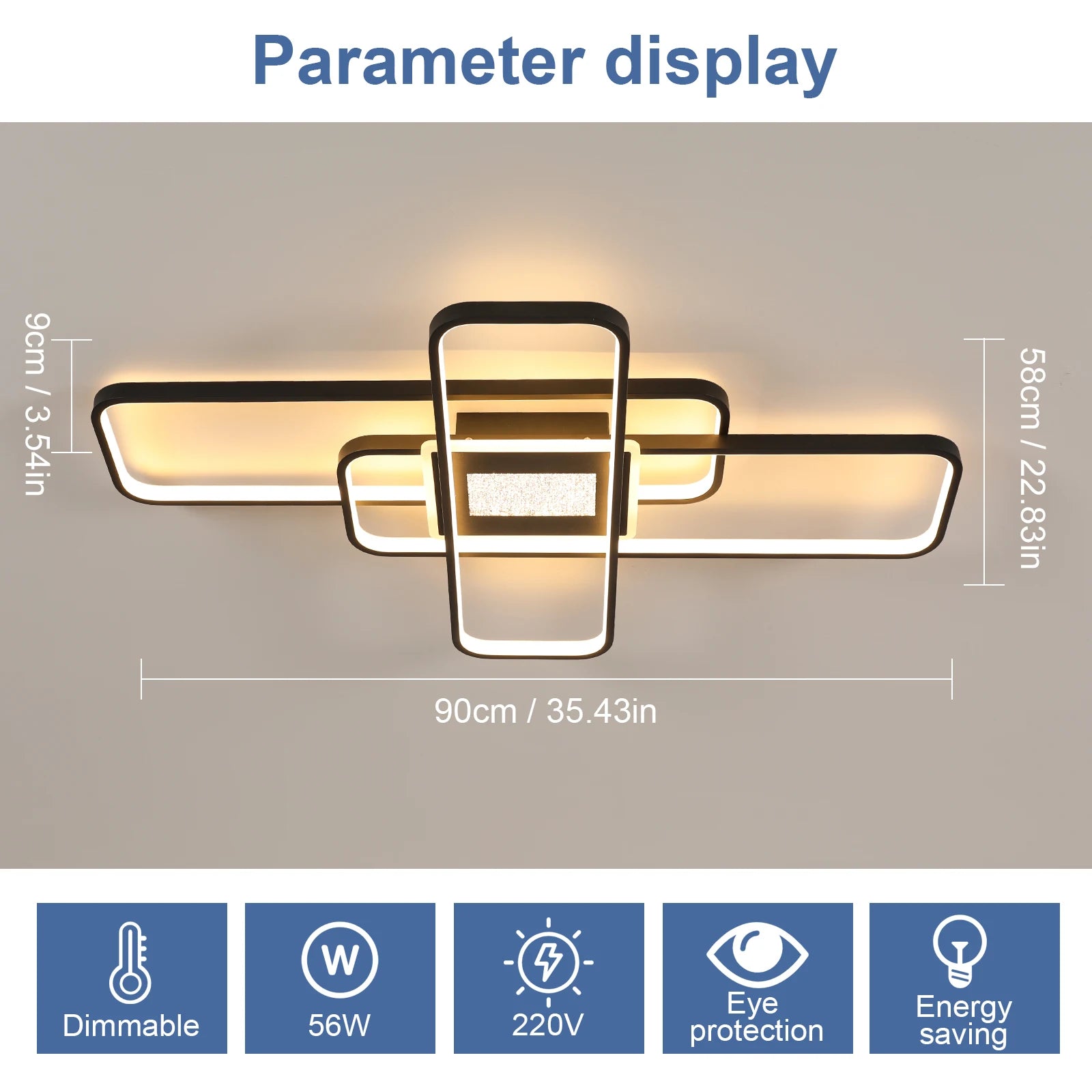 Dimmable LED Ceiling Light, 3-Square Design, Remote & App Controlled