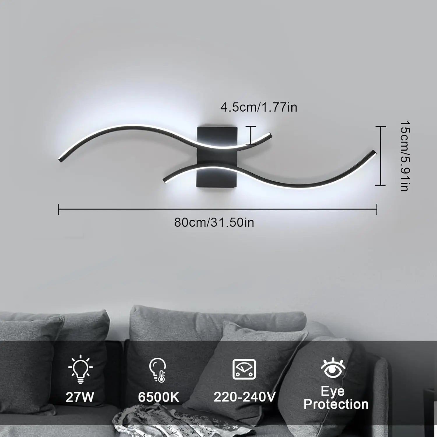 Lampă de perete LED modernă pentru interior, 27W, alb rece 6500K
