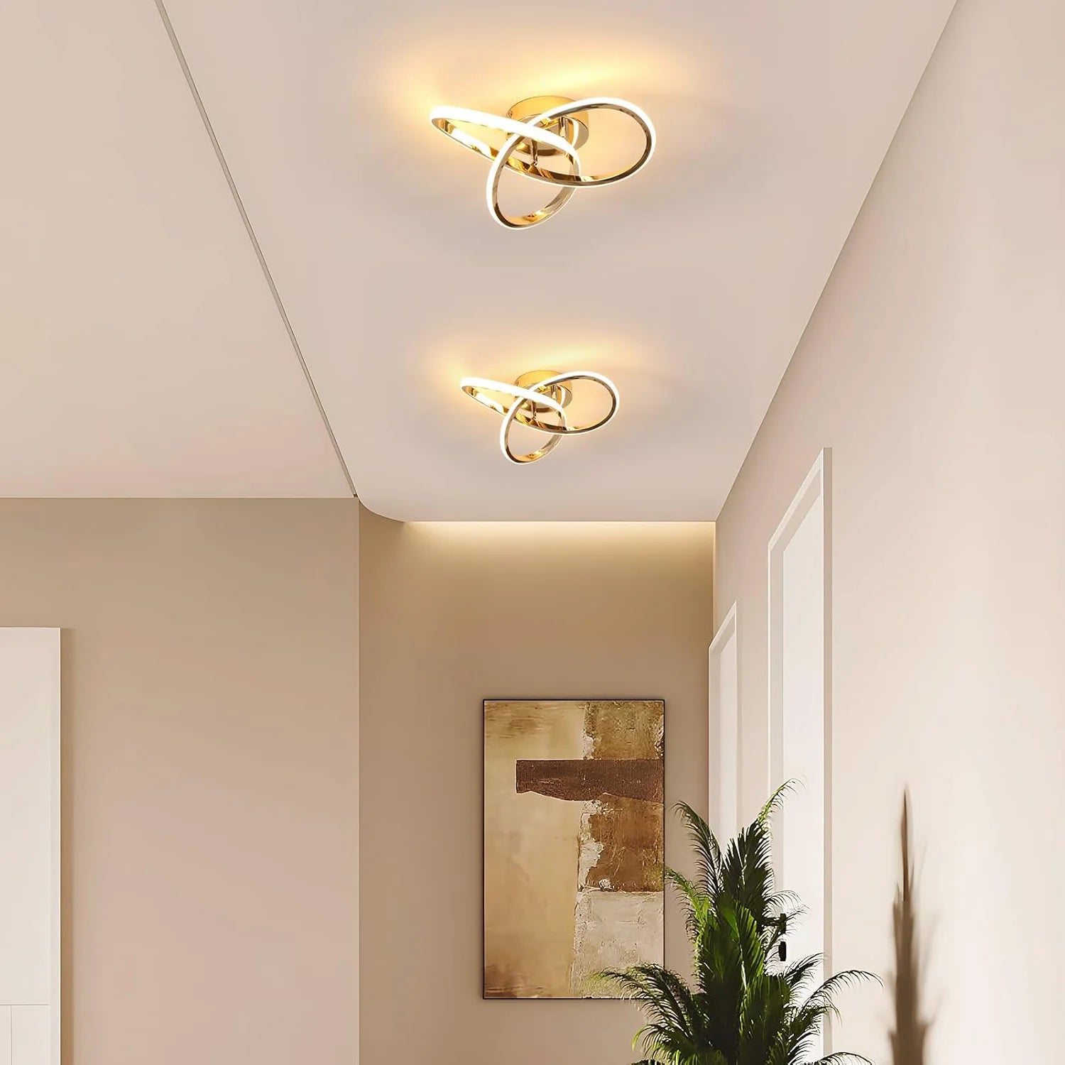 LED Ceiling Light 30W Flower Shape, Gold Ceiling Lamp 3000K Warm Light