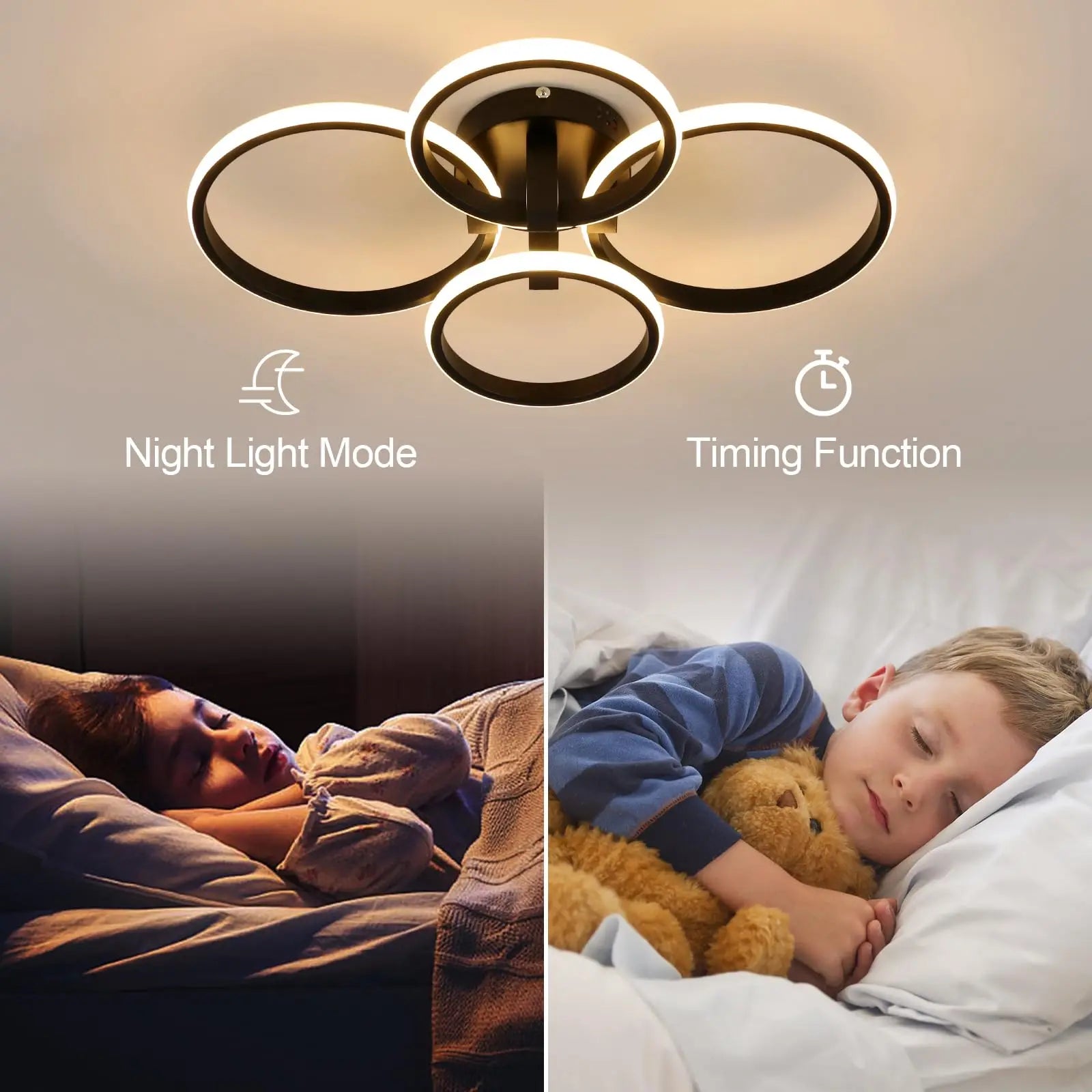 LED Dimmable Ceiling Light, 4-Ring 76W LED, Remote Control