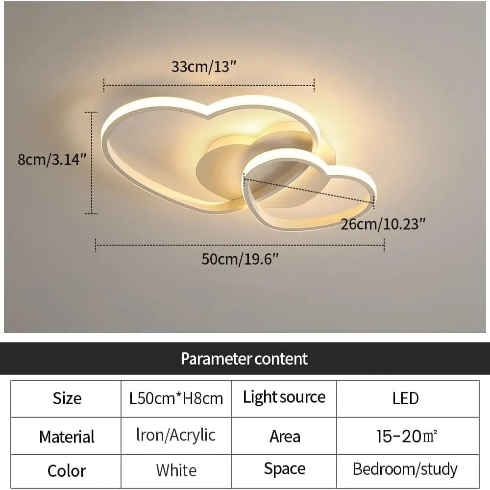 Dimmable 64W LED Ceiling Light Heart Shape, White Chandelier with Remote Control