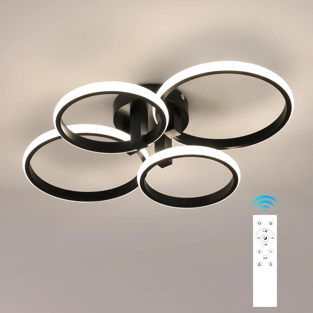 LED Dimmable Ceiling Light, 4-Ring 76W LED, Remote Control