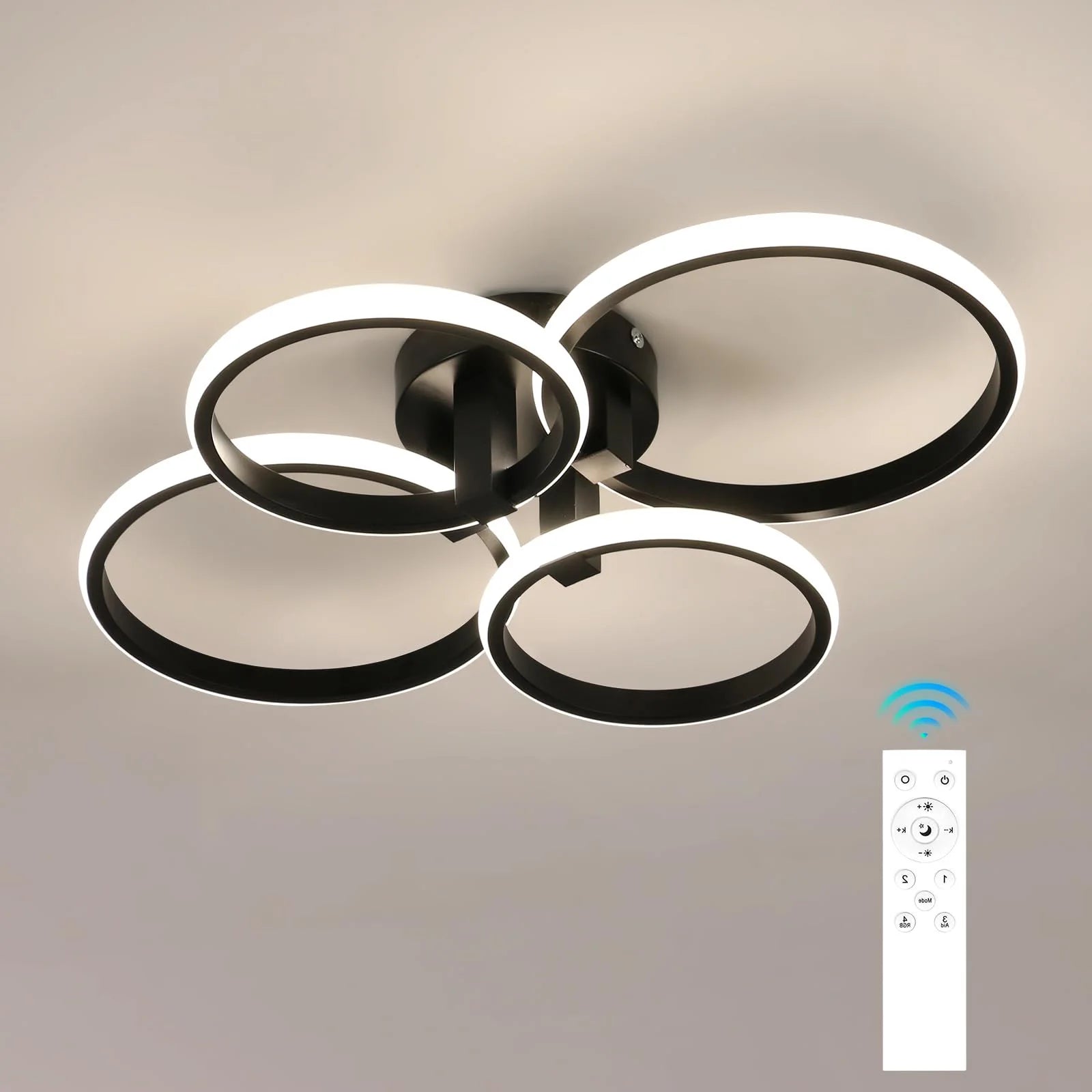 LED Dimmable Ceiling Light, 4-Ring 76W LED, Remote Control