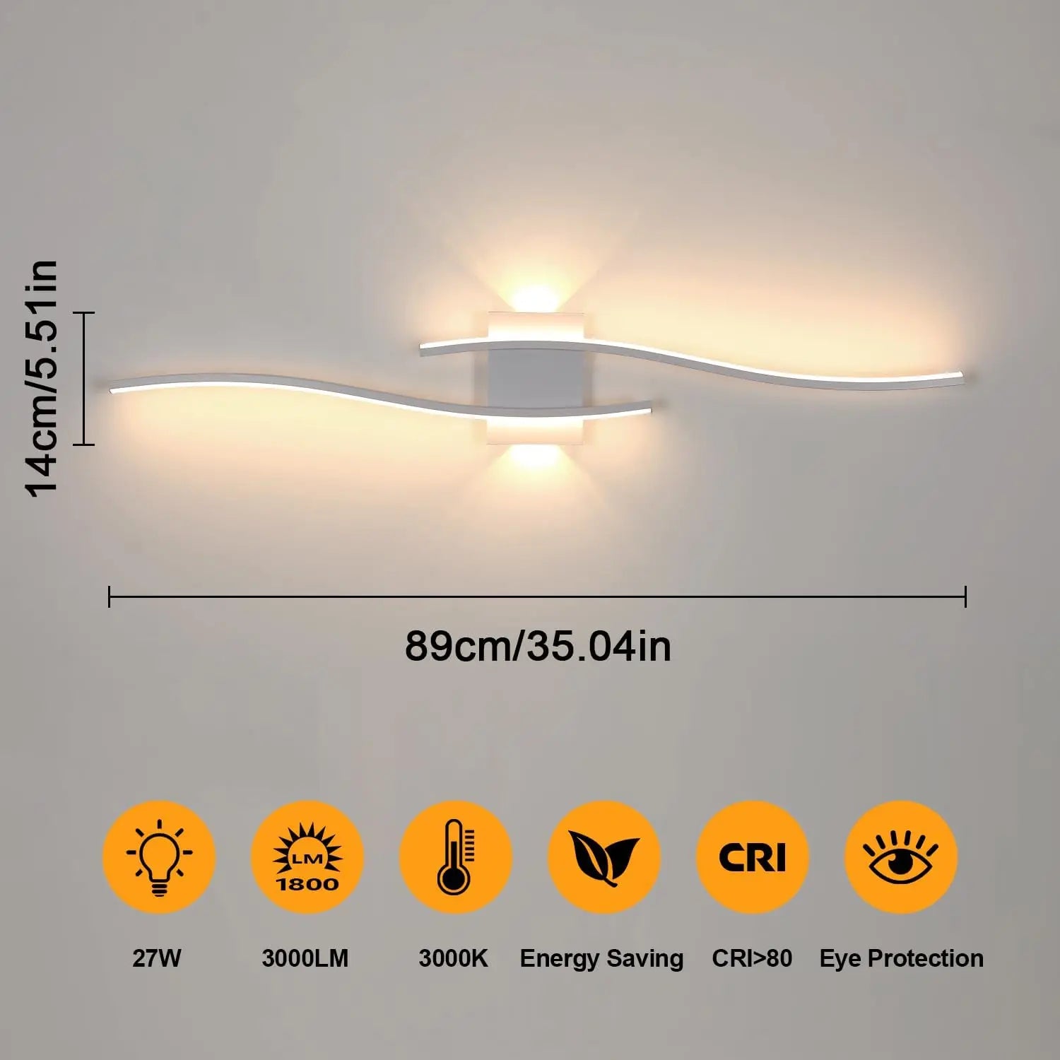 LED Wall Light Indoor 27W, Curved Design Wall Lamp, Warm White