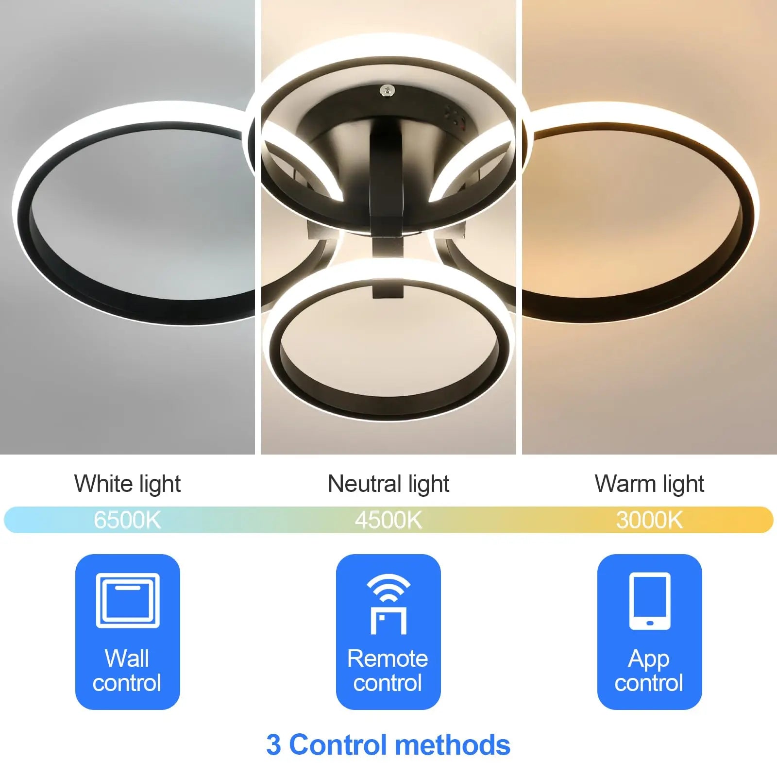 LED Dimmable Ceiling Light, 4-Ring 76W LED, Remote Control