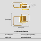 Square LED Ceiling Light Fixture, 40W, Warm Light 3000K, Modern Design, Gold