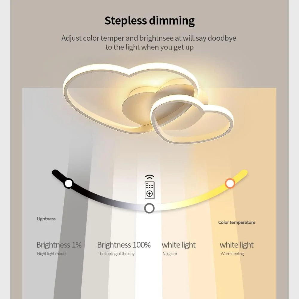 Dimmable 64W LED Ceiling Light Heart Shape, White Chandelier with Remote Control