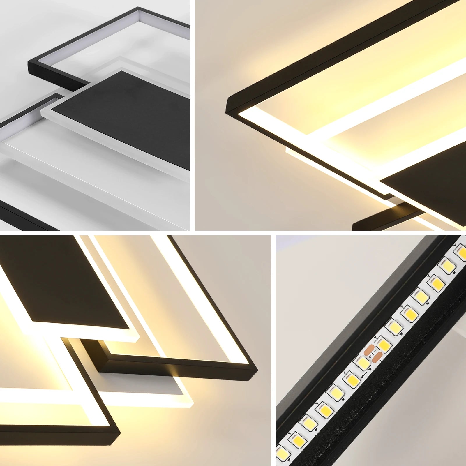 Modern LED Ceiling Light, 2-Square Flush Mount 54W, Dimmable, with Remote Control